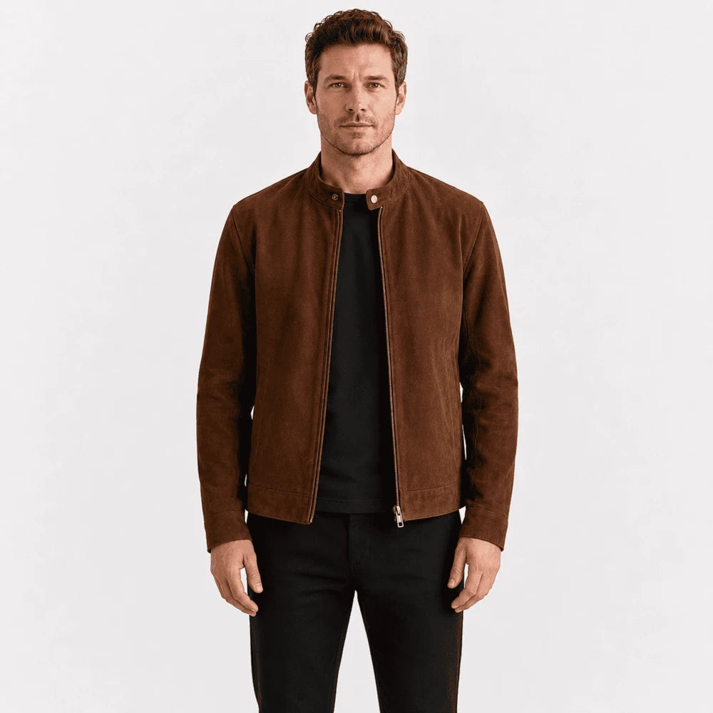 Rowan Brown Goatskin Suede Biker Jacket