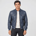 Men's Slate Blue Cowhide Leather Bomber Jacket – Sterling Cove