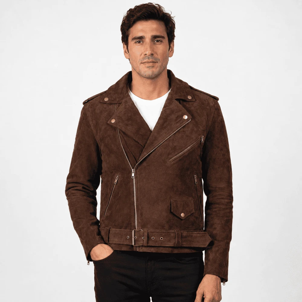 Soren Dark Brown Goat Suede Biker Jacket