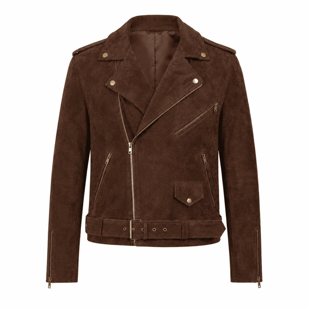 Soren Dark Brown Goat Suede Biker Jacket
