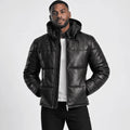 Stormwick Black Sheepskin Leather Hooded Puffer Jacket