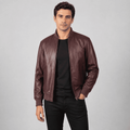 Valen Maroon Sheepskin Leather Bomber Jacket