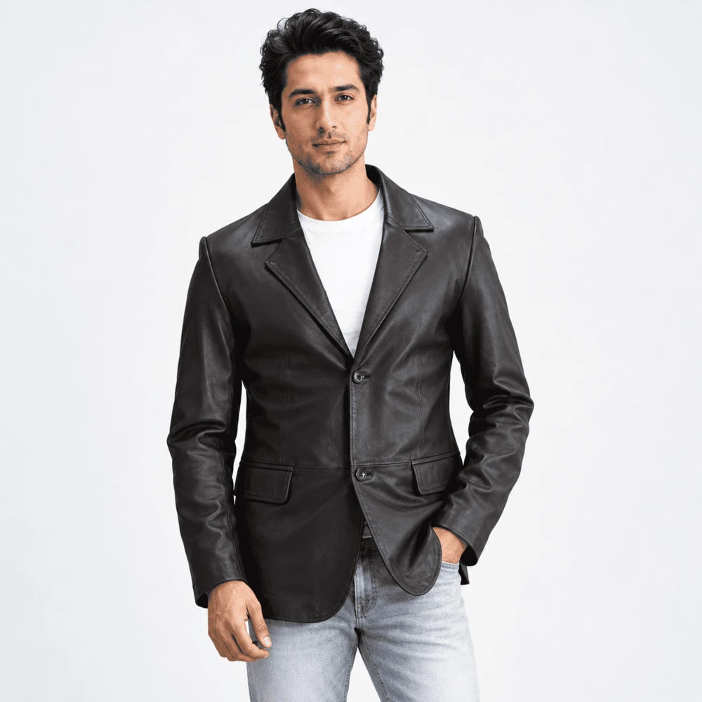 Velmont Black Sheepskin Leather Blazer