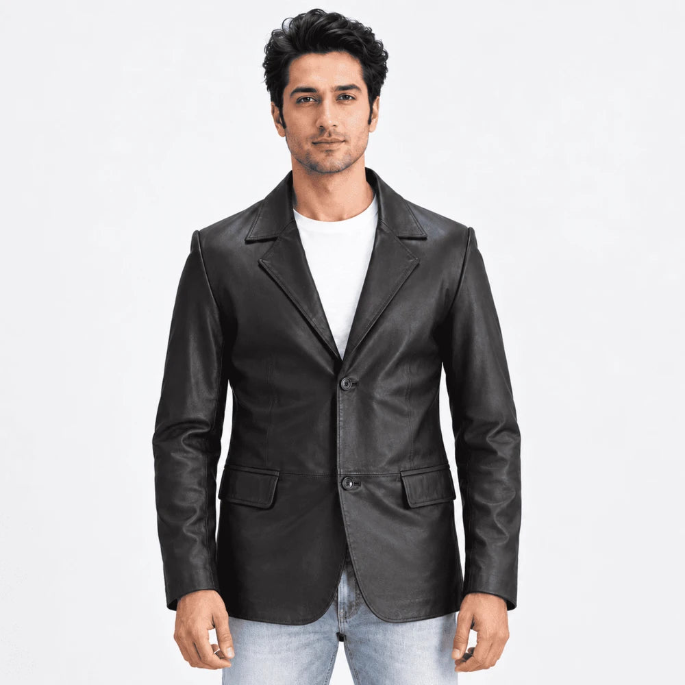 Velmont Black Sheepskin Leather Blazer