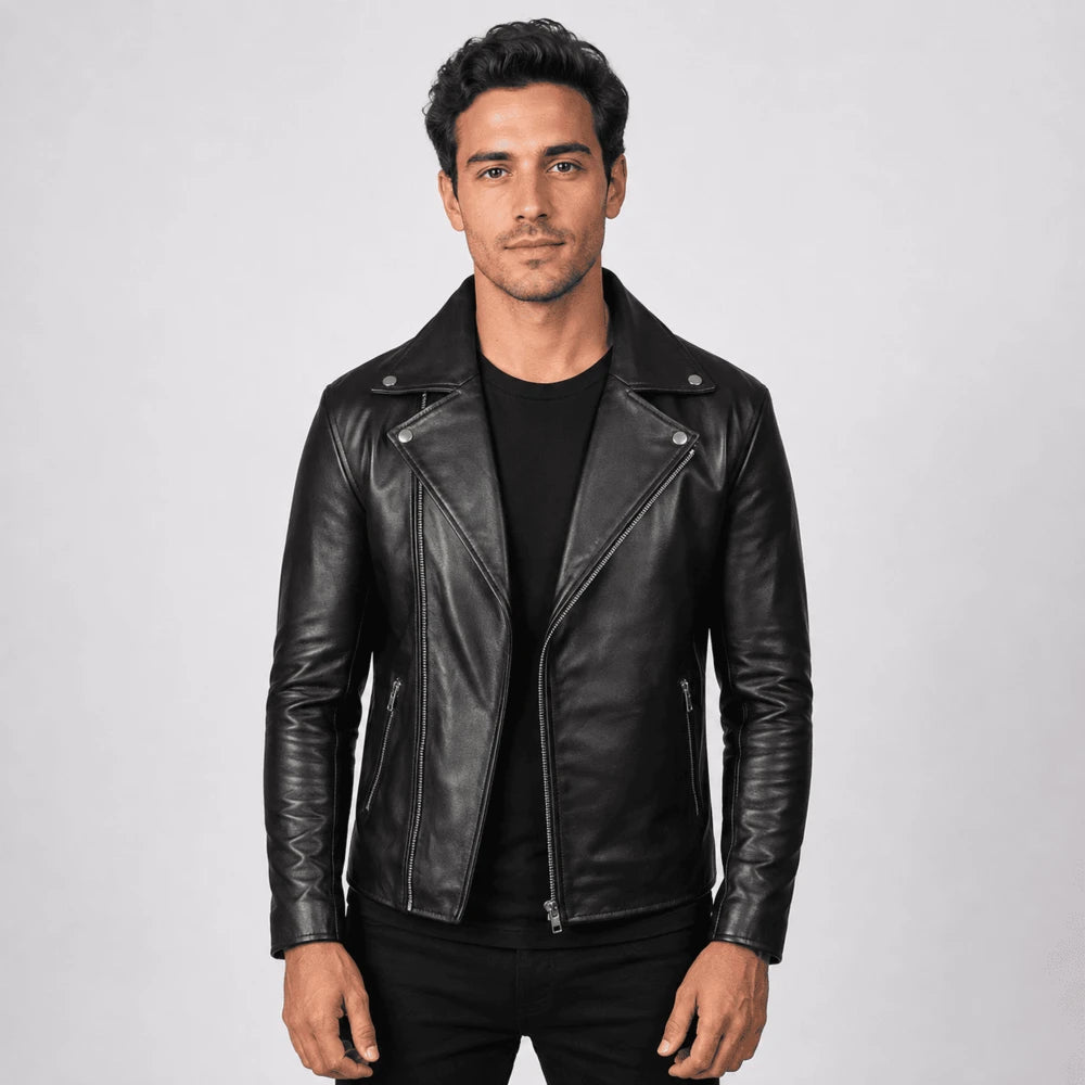 Vexley Black Sheepskin Leather Biker Jacket