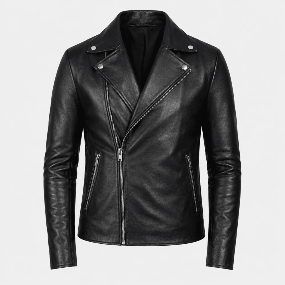 Vexley Black Sheepskin Leather Biker Jacket