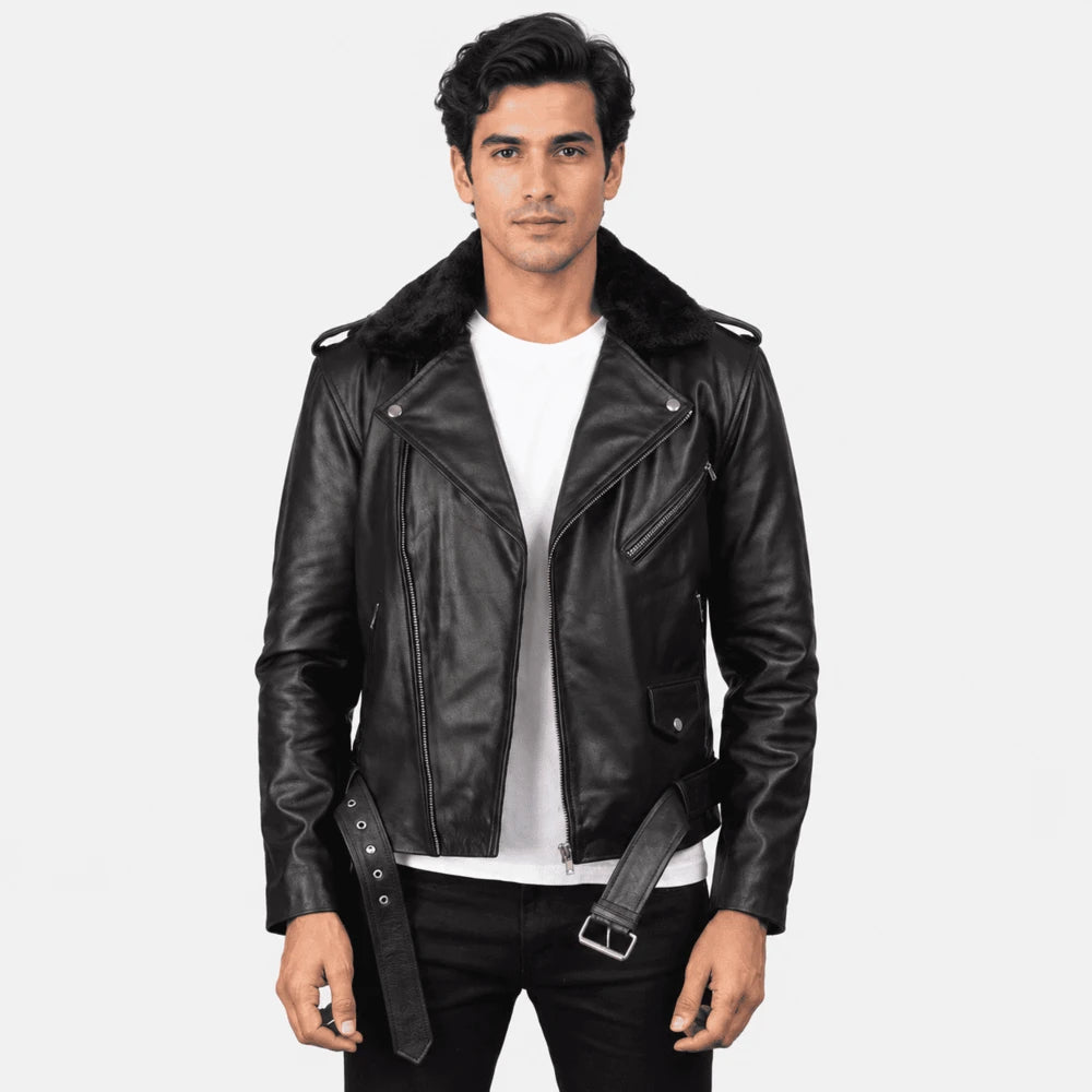 Veyron Black Cowhide Leather Biker Jacket