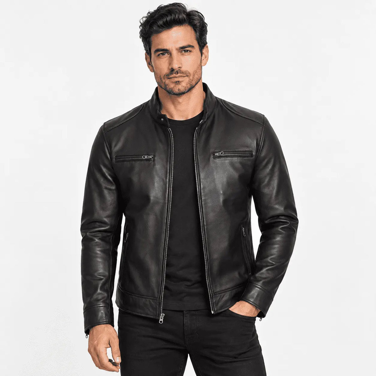 Westhaven Black Lambskin Leather Racer Jacket
