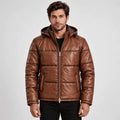 Wexford Waxed Brown Sheepskin Leather Puffer Jacket with Removable Hood