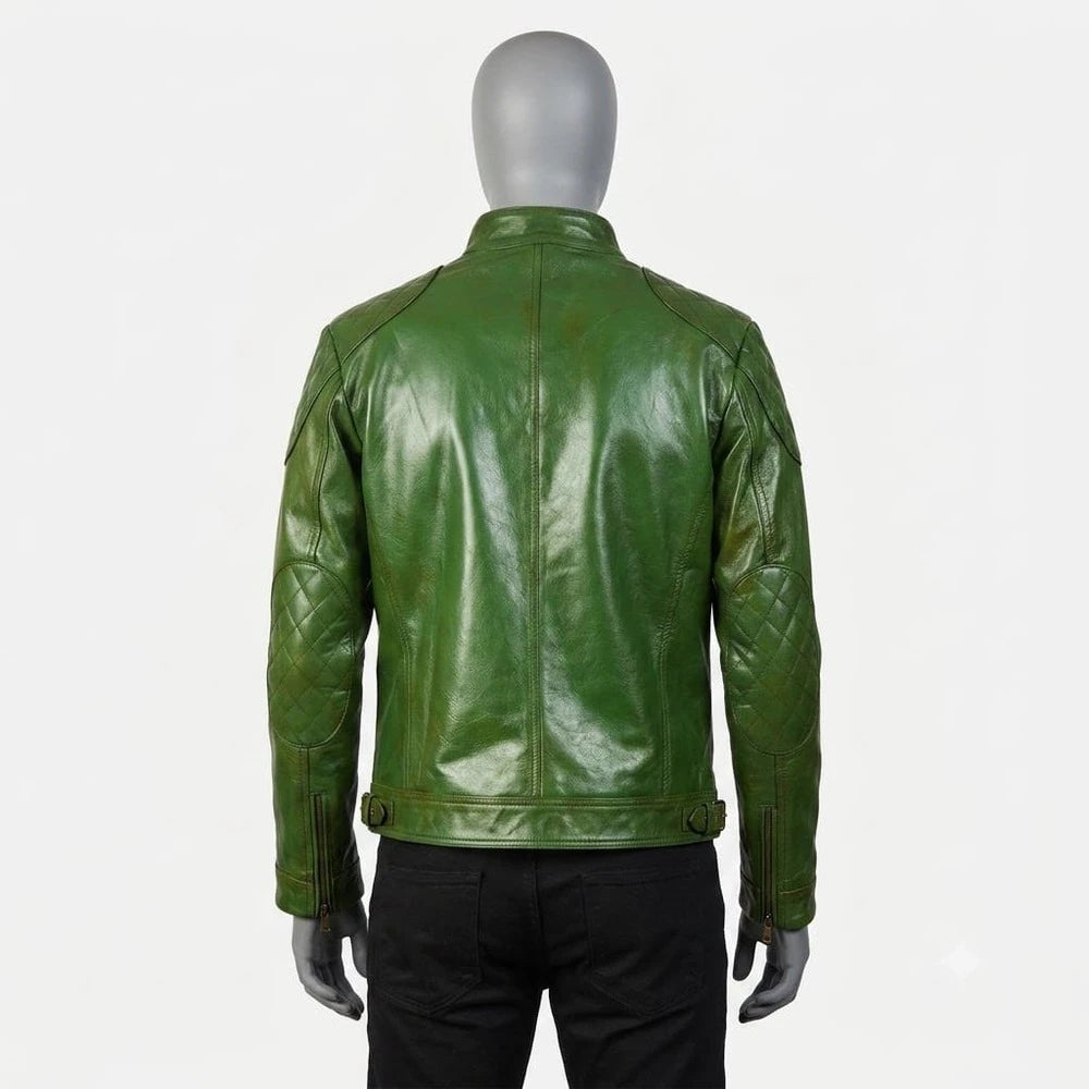 The Ashton Green Leather Biker Jacket
