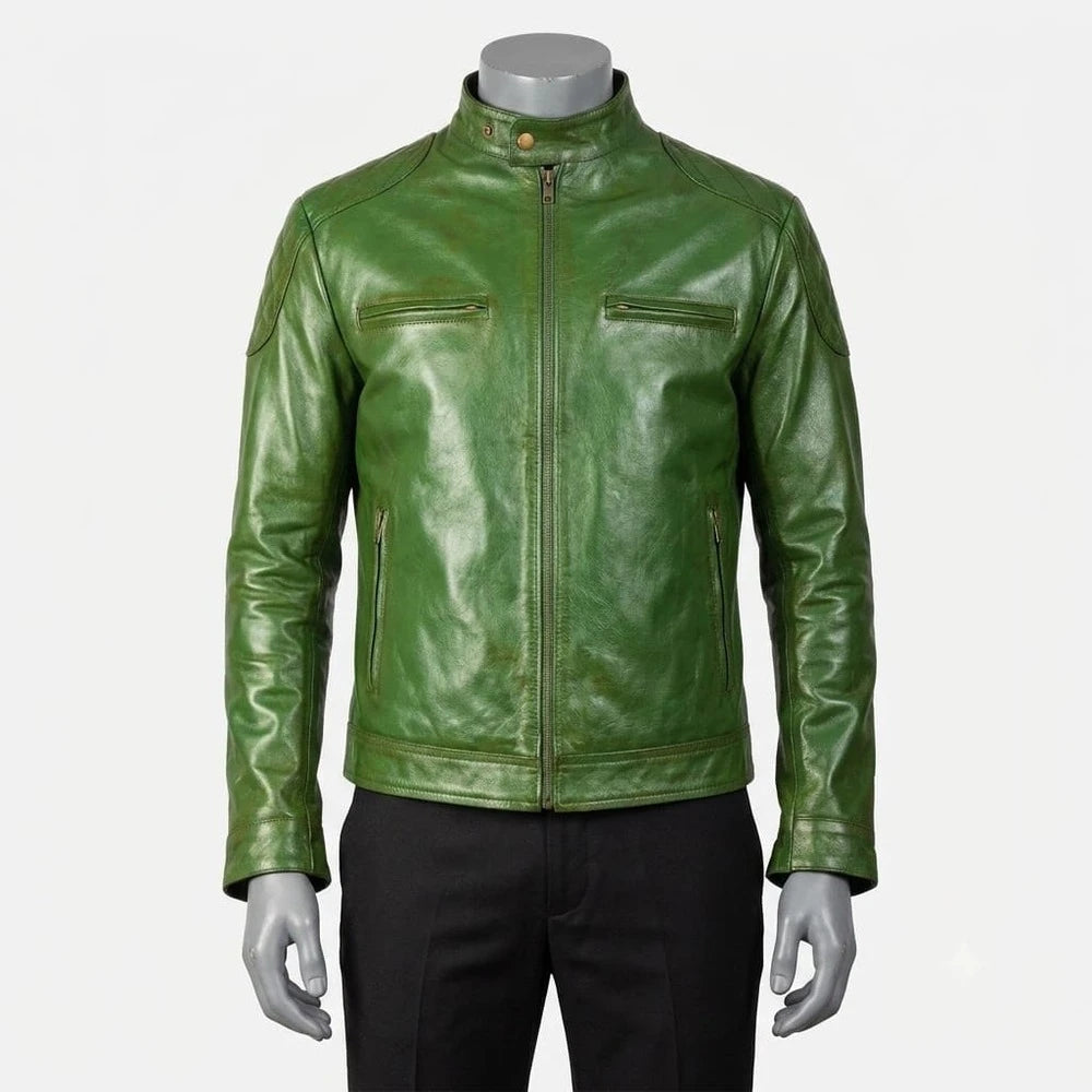 The Ashton Green Leather Biker Jacket