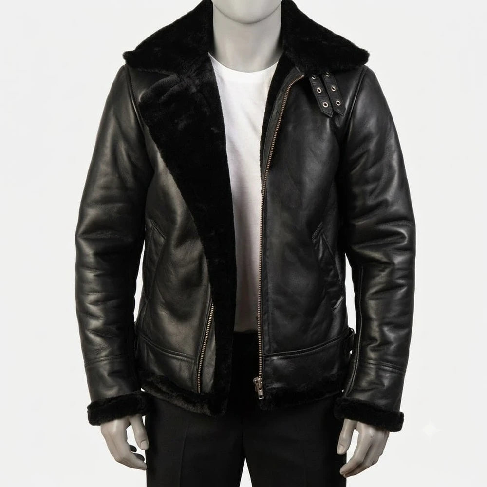 The Vance Black Leather B-3 Bomber Jacket
