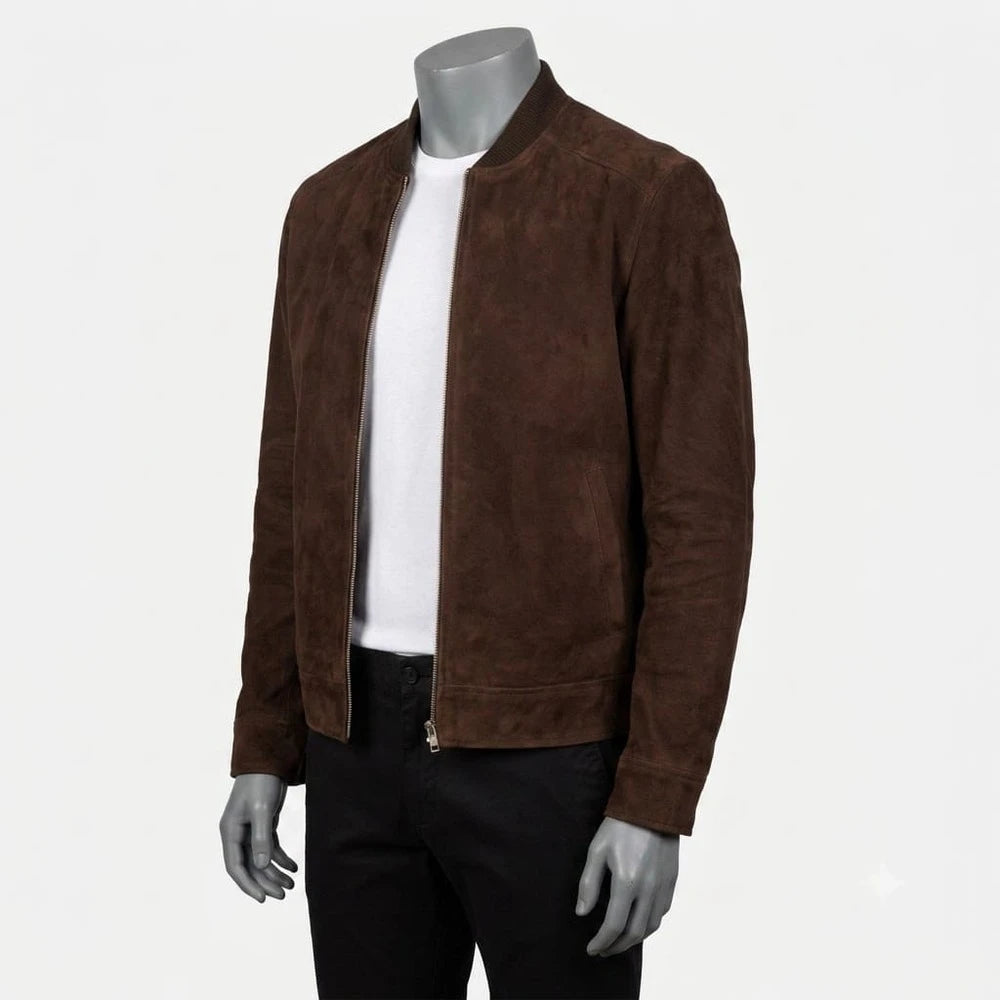 Classic Mocha Suede Bomber Jacket