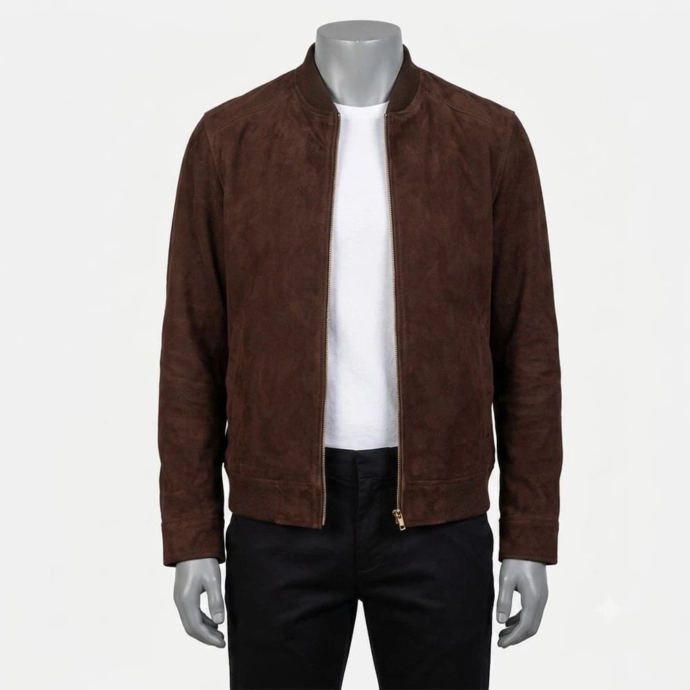 Classic Mocha Suede Bomber Jacket